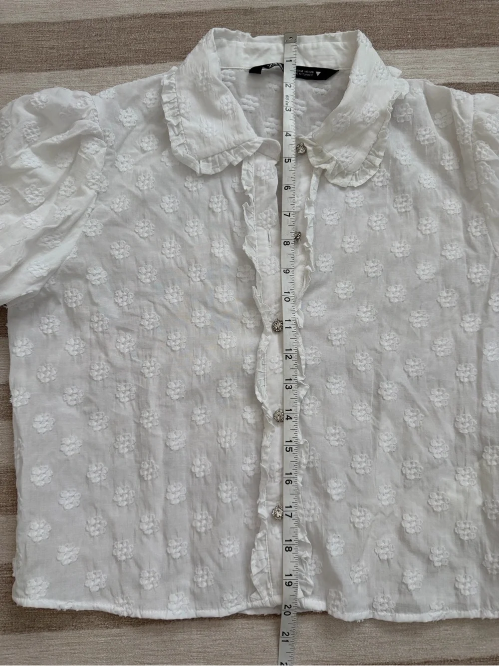 Zara White Swiss Dot Puff Sleeve Ruffle Crop Blouse Top Medium